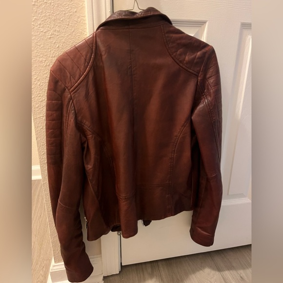 Doma Women's Brown Leather Moto Jacket - Picture 3 of 3